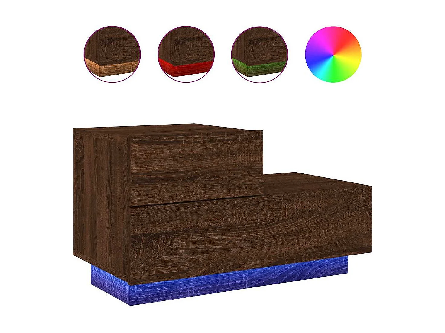 Table de chevet avec lumières LED chêne marron 70x36x40,5 cm