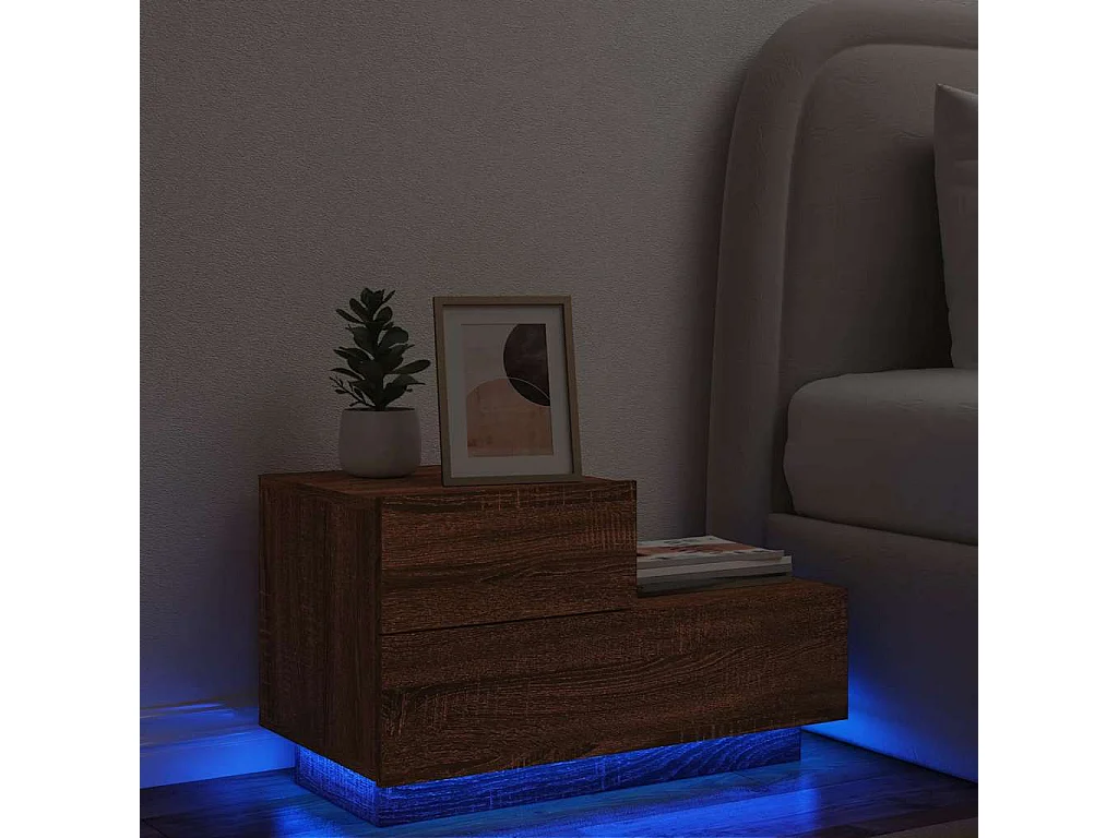 Table de chevet avec lumières LED chêne marron 70x36x40,5 cm