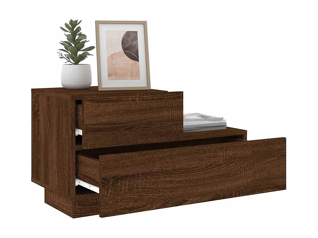 Table de chevet avec lumières LED chêne marron 70x36x40,5 cm