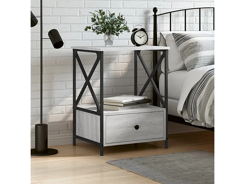 Mesa de cabeceira 50x41x65 cm derivados madeira cinzento sonoma