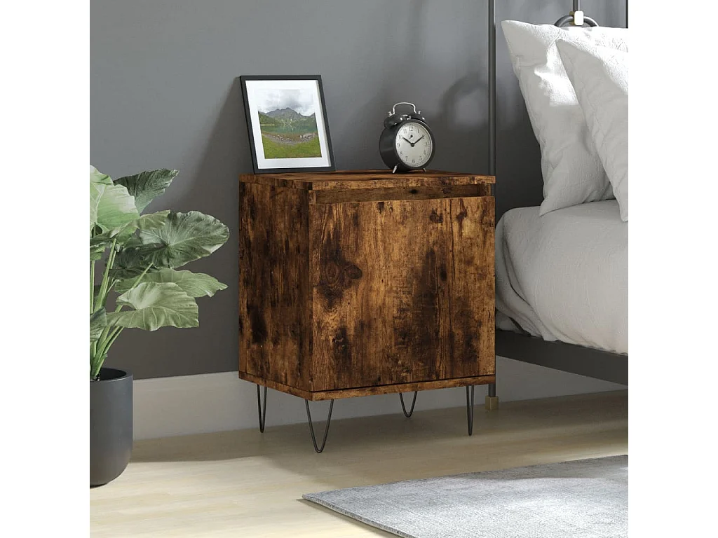 Nachtkastje 40x30x50 cm bewerkt hout gerookt eikenkleurig