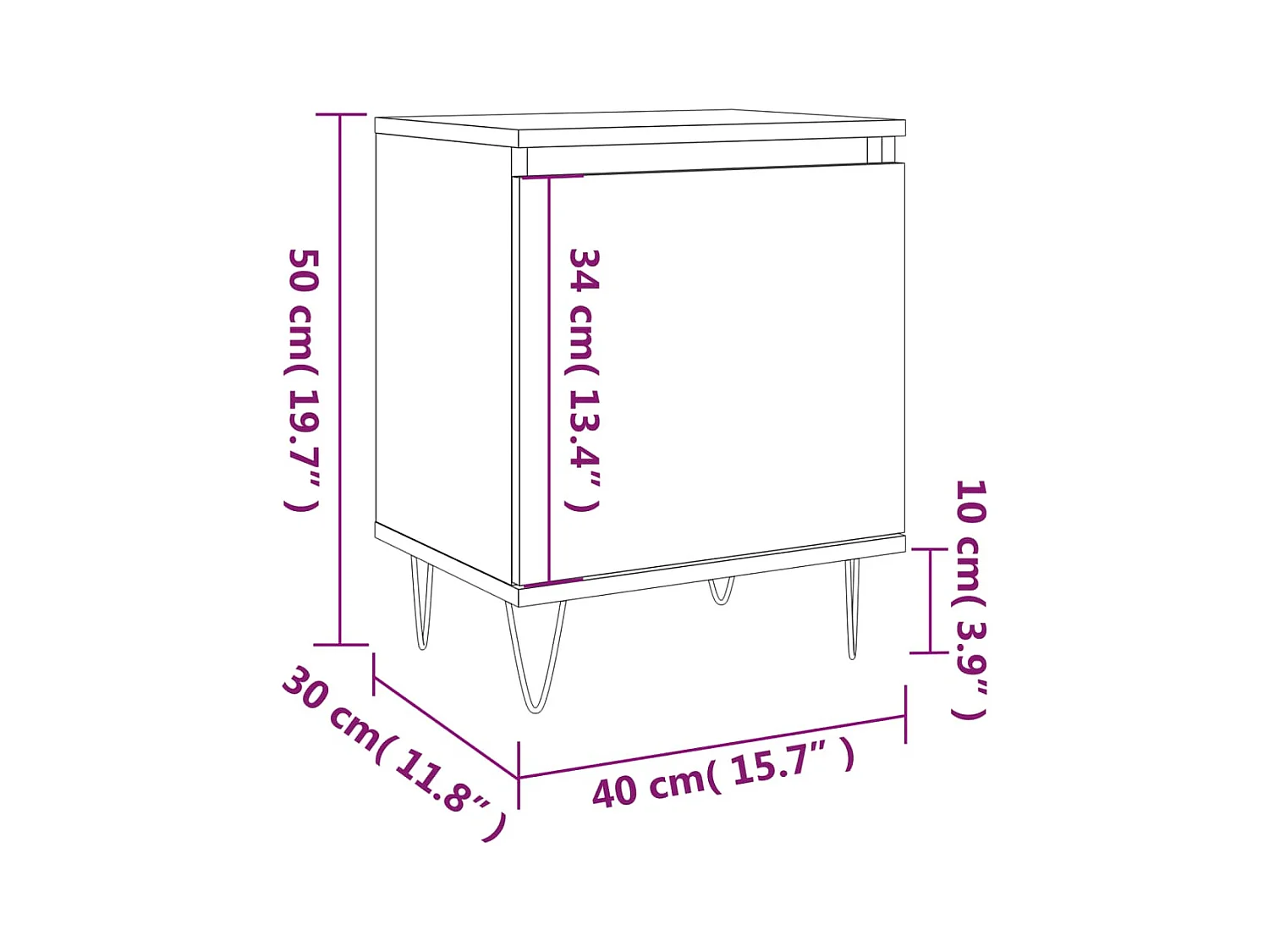Nachtkastje 40x30x50 cm bewerkt hout gerookt eikenkleurig