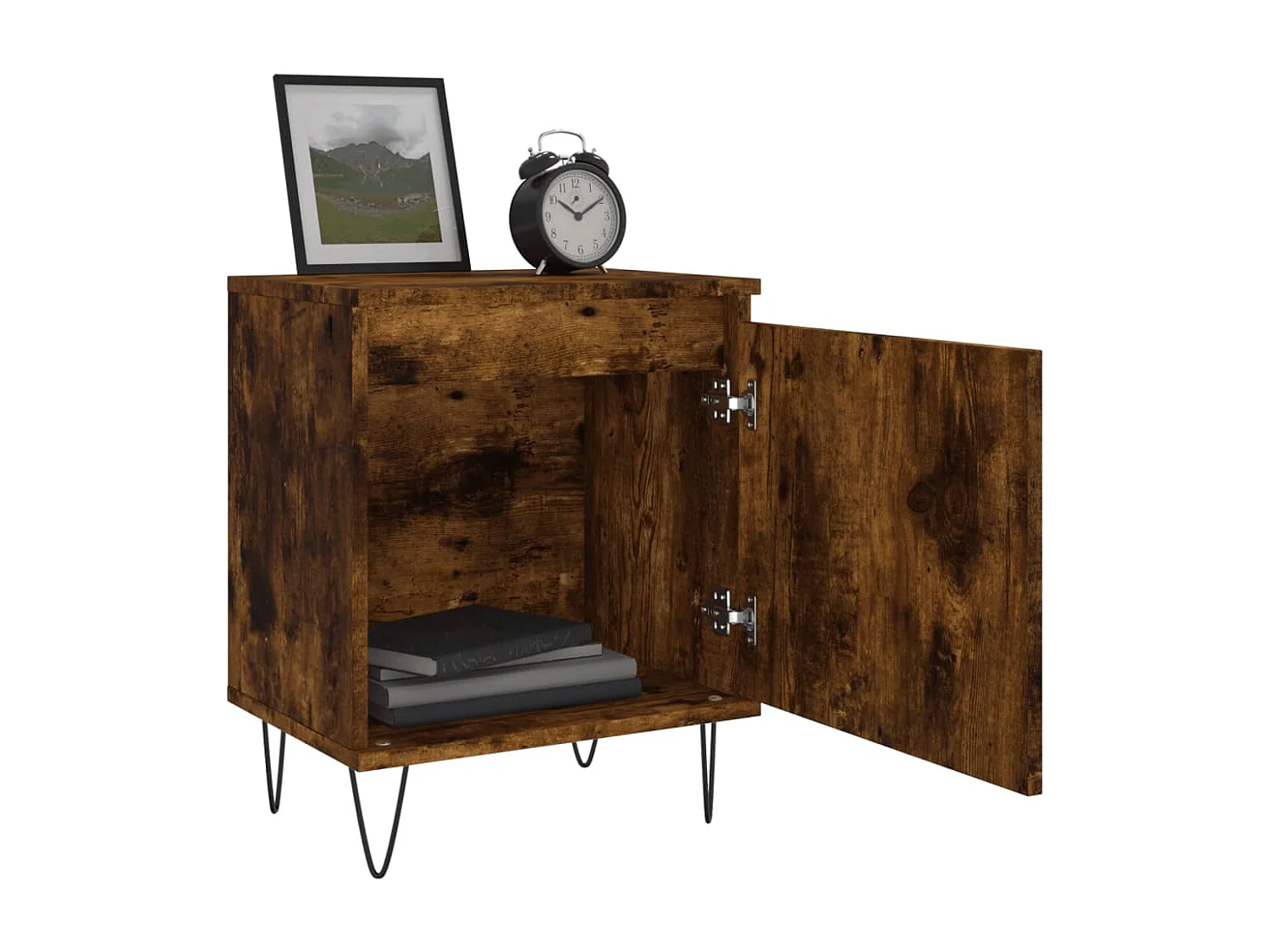 Nachtkastje 40x30x50 cm bewerkt hout gerookt eikenkleurig