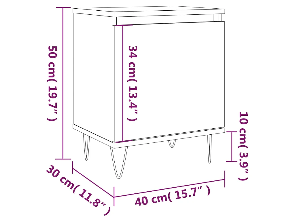 Table de chevet chêne fumé 40x30x50 cm bois d'ingénierie