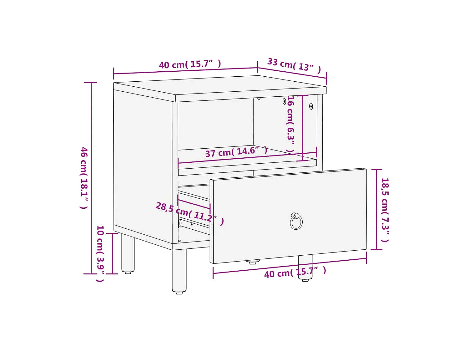 Table de chevet 40x33x46 cm Bois de manguier solide