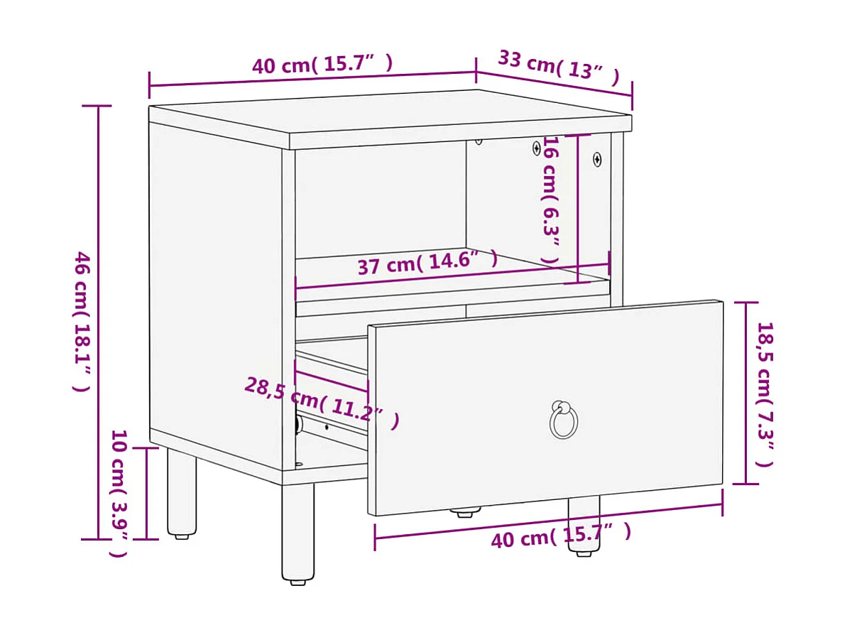 Table de chevet 40x33x46 cm Bois de manguier solide