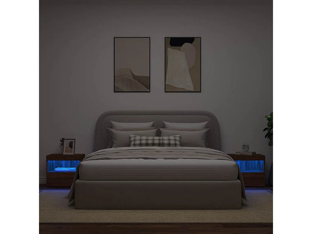 Comodini con Luci LED 2pz Rovere Marrone 50x40x45 cm