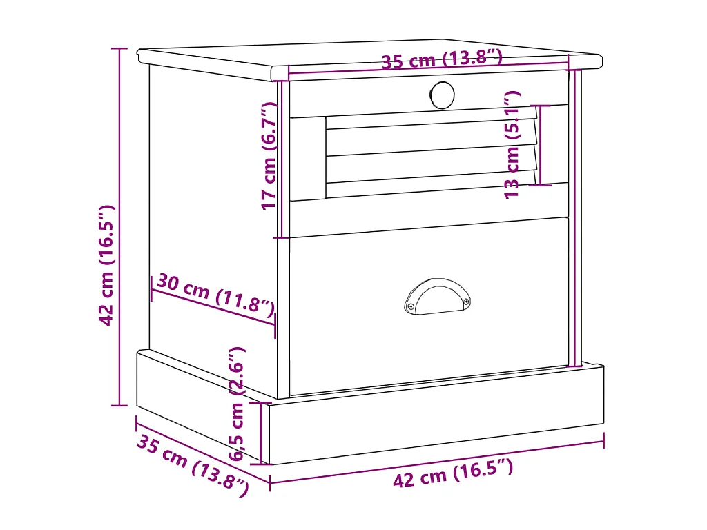 Mesa de cabeceira VIGO 42x35x42 cm pinho maciço cinzento