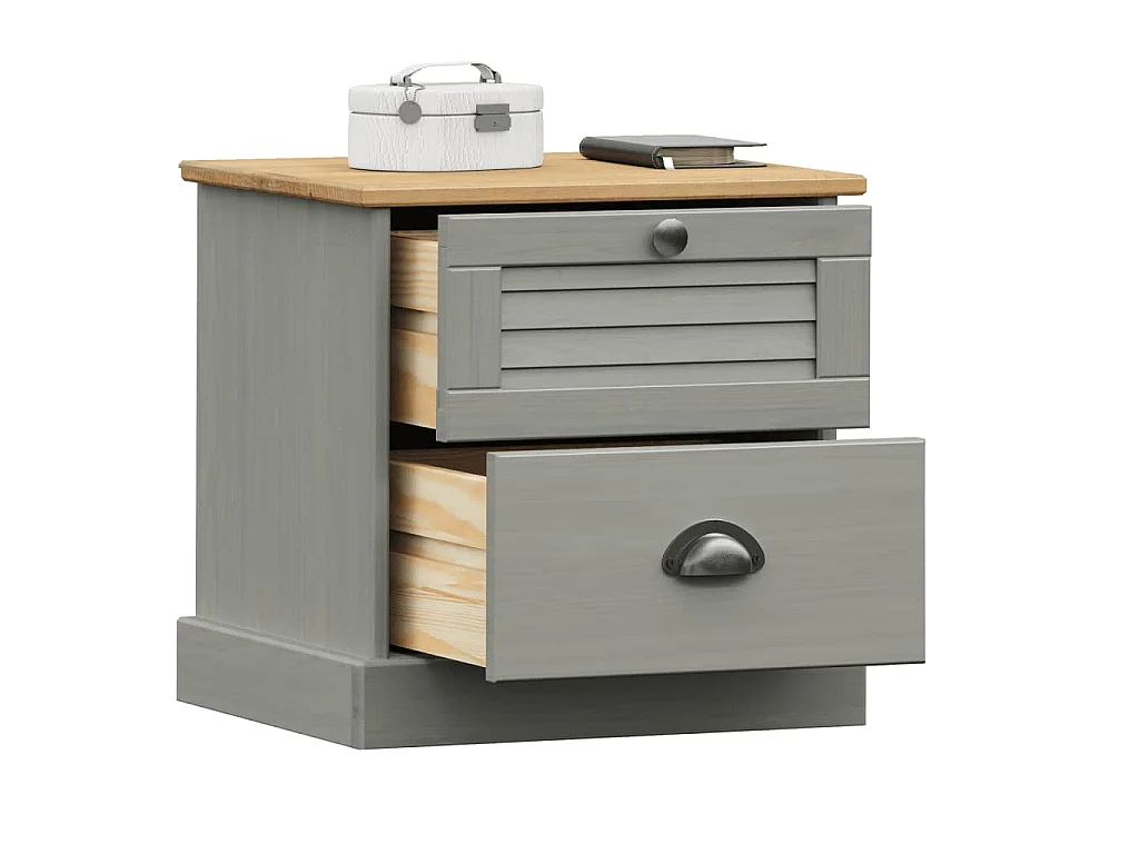 Table de chevet VIGO gris 42x35x42 cm bois de pin massif