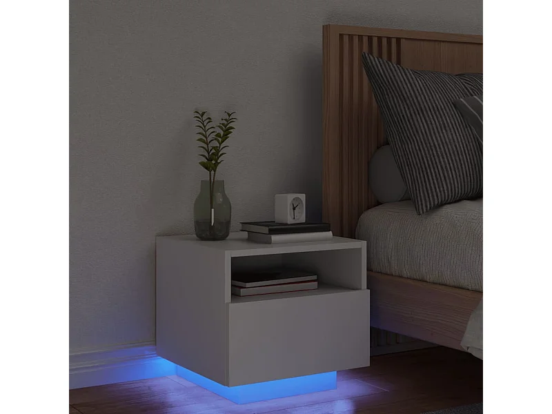 Nachtkastje met LED-verlichting 40x39x37 cm wit