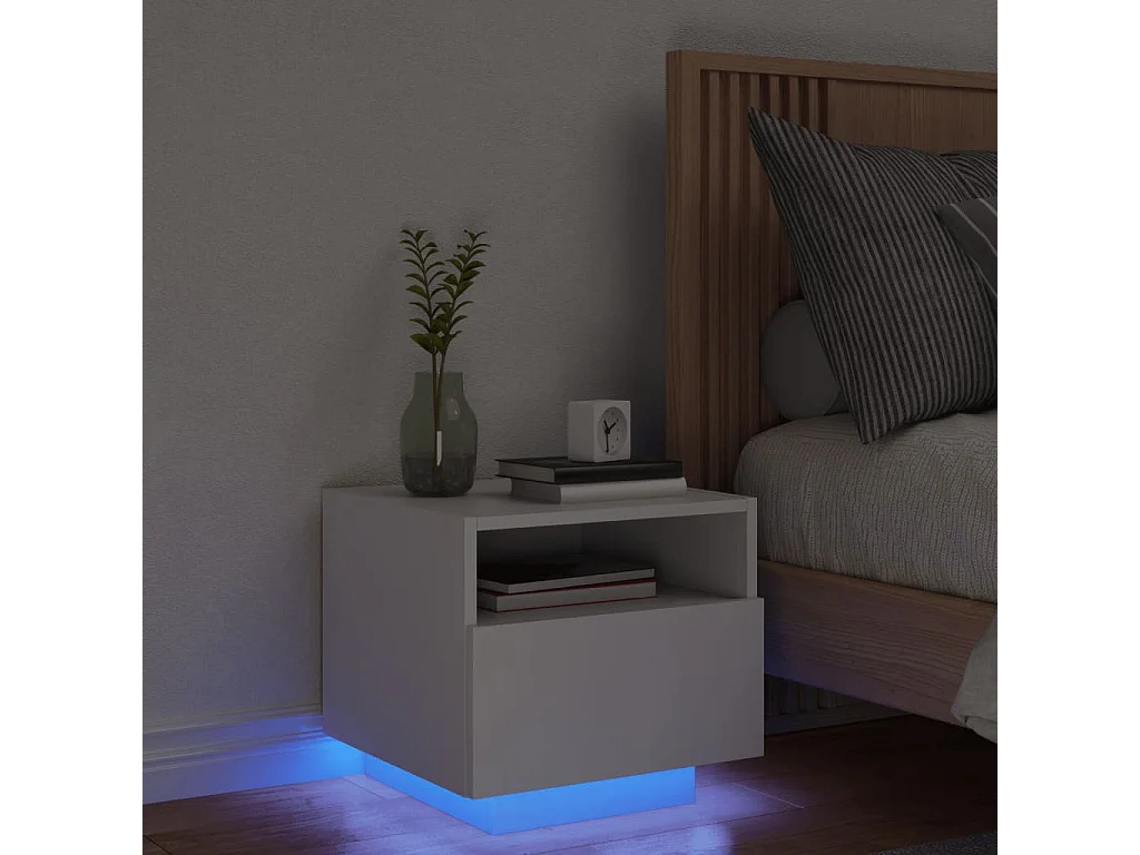 Nachtkastje met LED-verlichting 40x39x37 cm wit