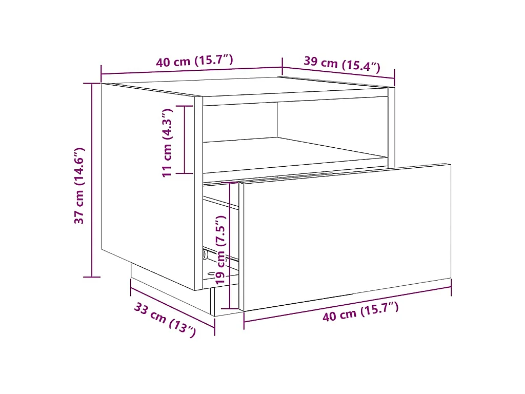 Nachtkastje met LED-verlichting 40x39x37 cm wit