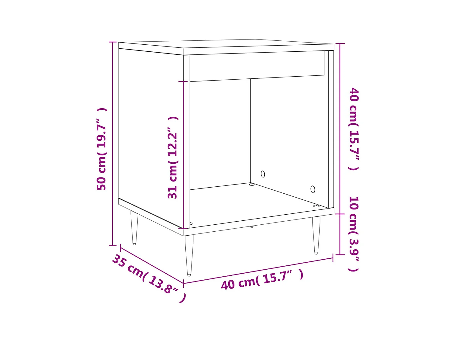 Comodino Bianco Lucido 40x35x50 cm in Legno Multistrato