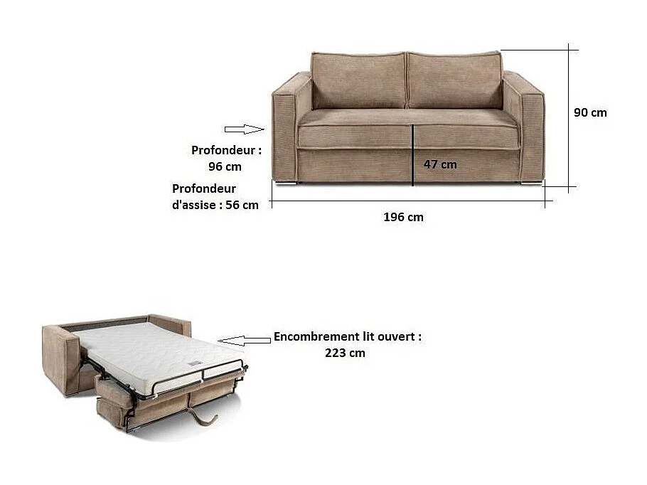Canapé convertible EXPRESS MAJORQUE couchage 140 cm matelas 18 cm tissu tweed twist crème