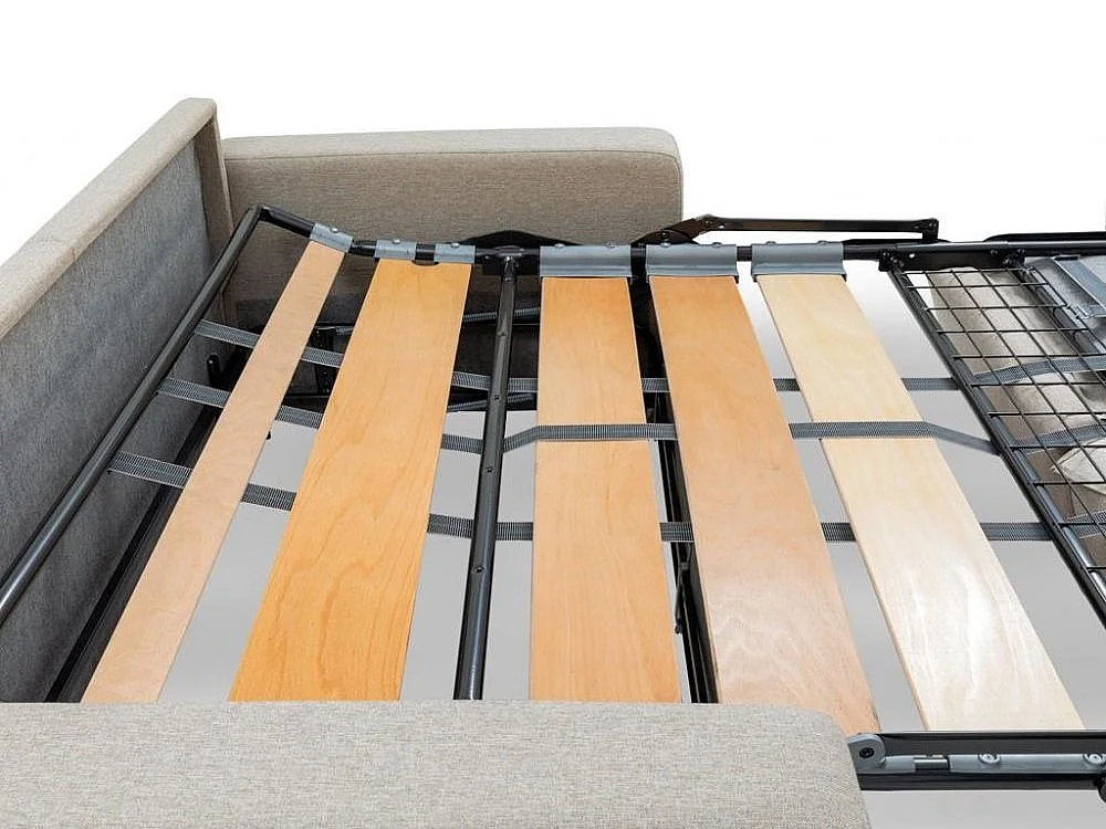 Canapé convertible EXPRESS MAJORQUE 140 cm matelas 18 cm sommier lattes tissu tweed twist crème