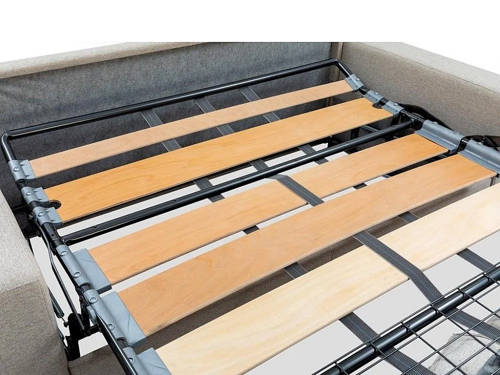 Canapé convertible EXPRESS MAJORQUE 140 cm matelas 18 cm sommier lattes tissu tweed twist crème