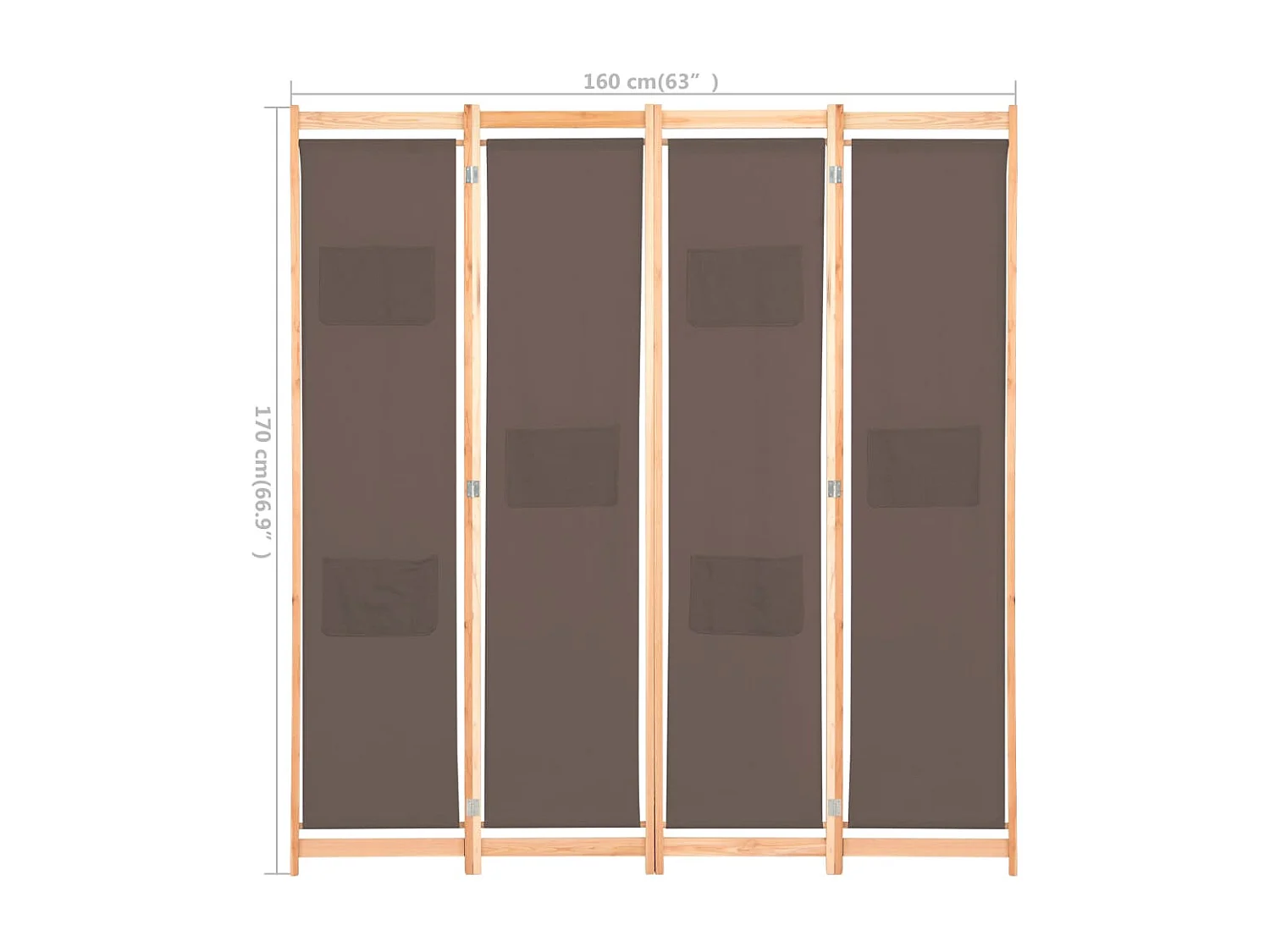 Kamerscherm met 4 panelen 160x170x4 cm stof bruin