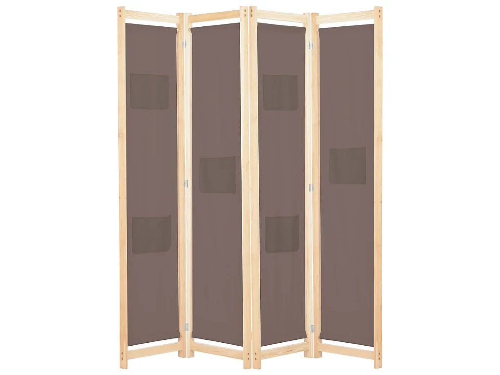 Biombo divisor de 4 paneles de tela marrón 160x170x4 cm