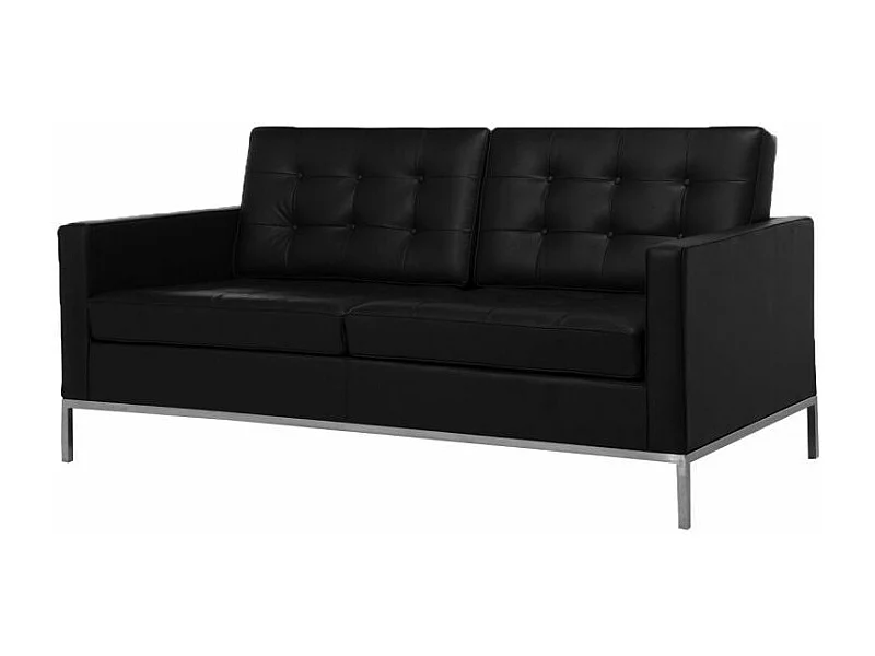 Canapé design 2 places capitonné cuir noir Flora 145cm