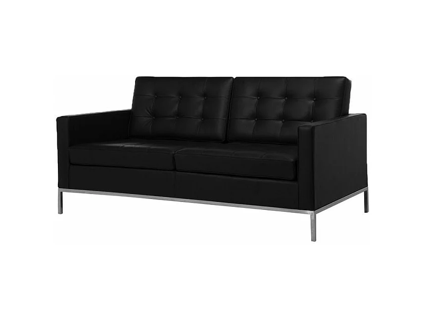 Canapé design 2 places capitonné cuir noir Flora 145cm