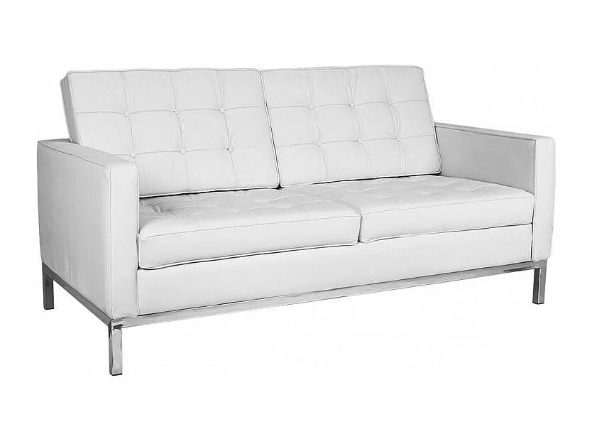 Canapé design 2 places capitonné cuir blanc Flora 145cm