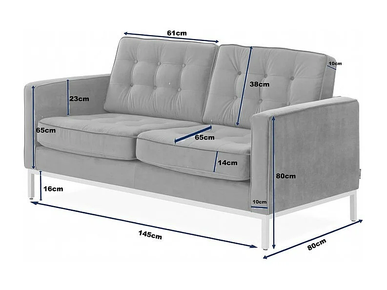 Canapé design 2 places capitonné cuir blanc Flora 145cm