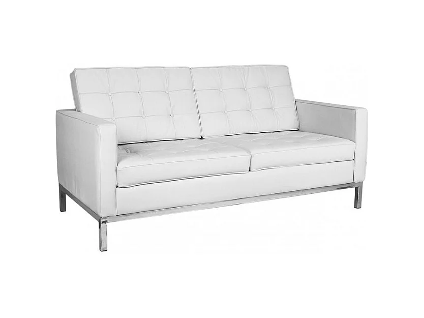 Canapé design 2 places capitonné cuir blanc Flora 145cm