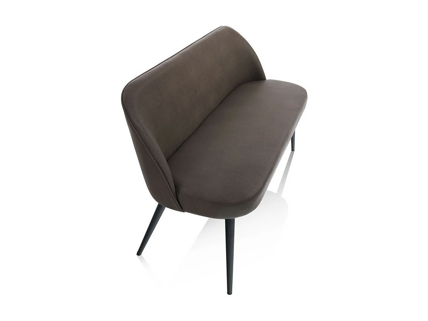 2-zitsbank in bruin kunstleer en zwarte metalen poten Tepra L 130 cm