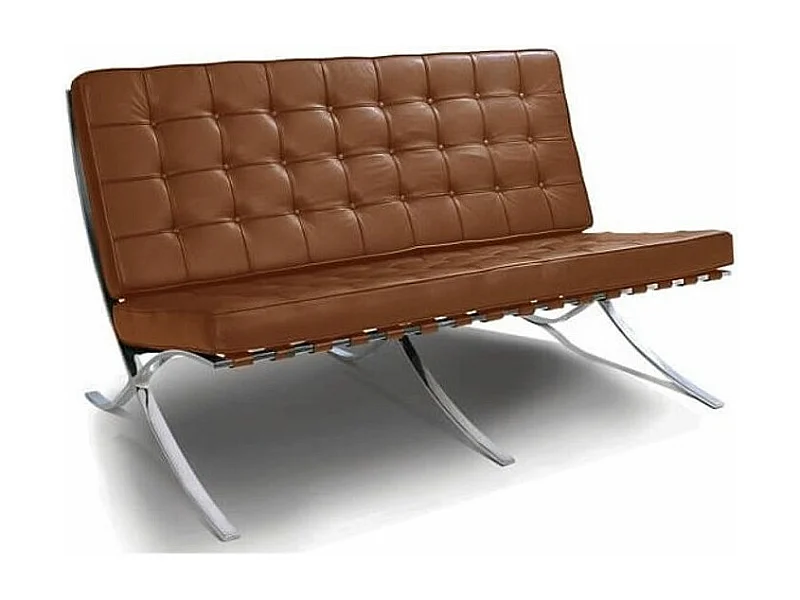 Canapé design 2 places cuir capitonné marron Barka