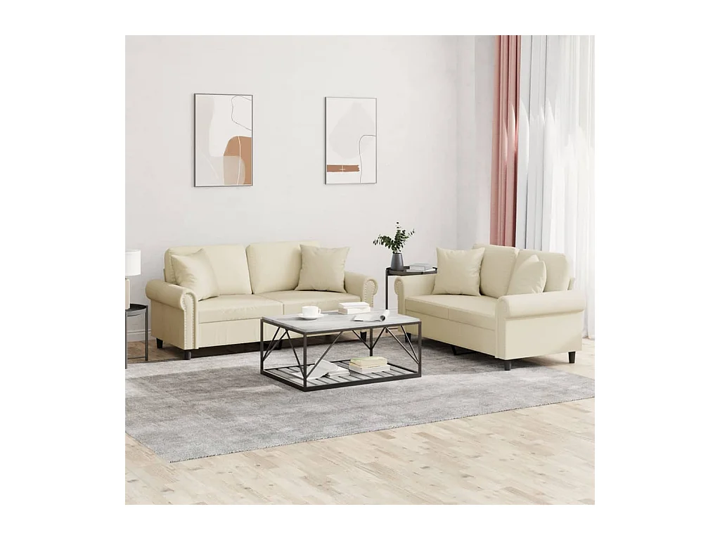 2-delige Loungeset met kussens kunstleer crèmekleurig