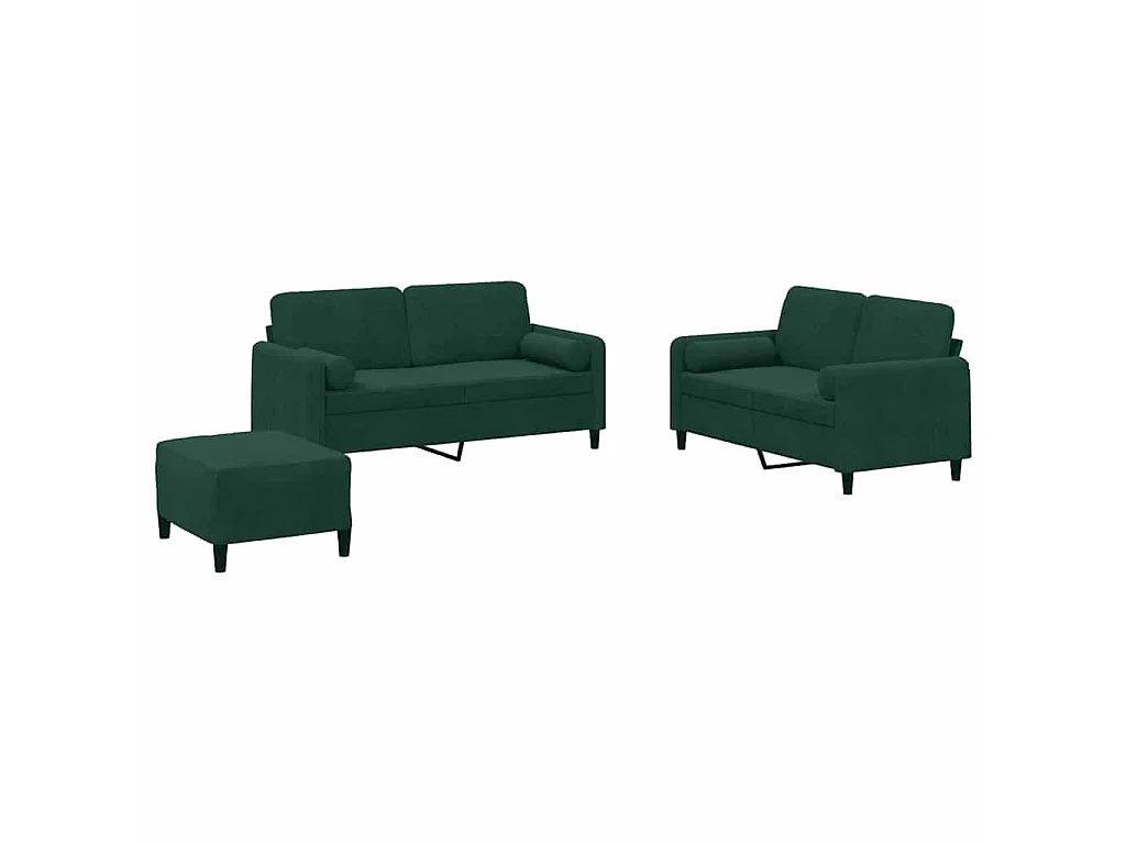 Set di Divani 3 pz con Cuscini Verde Scuro in Velluto