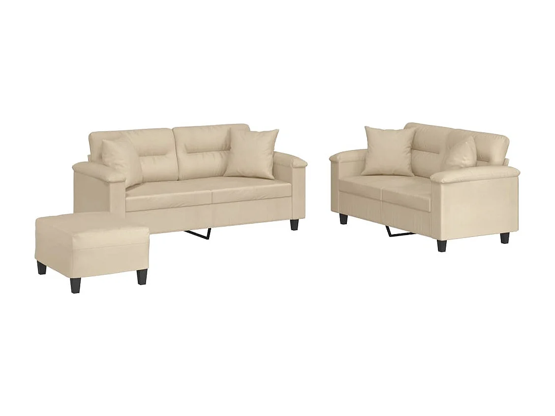 Ensemble de canapés 3 pcs avec coussins Crème Tissu microfibre
