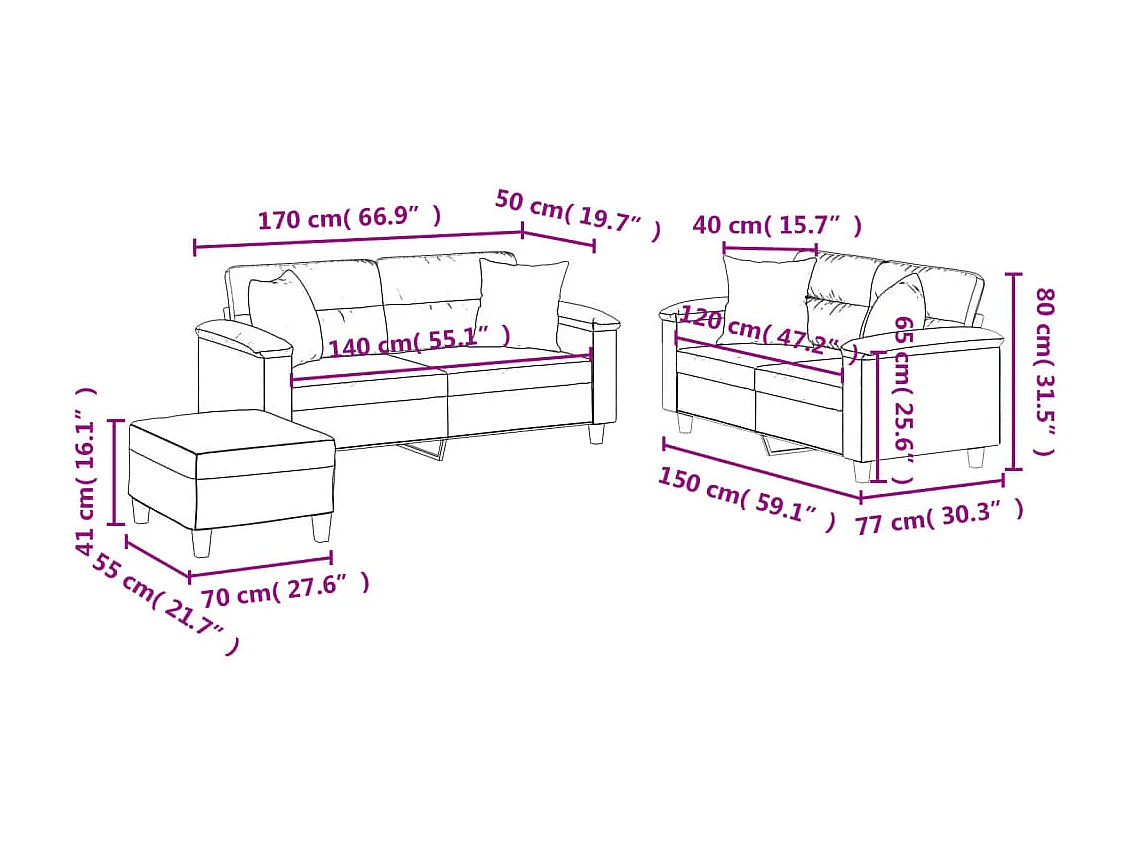 Ensemble de canapés 3 pcs avec coussins Crème Tissu microfibre