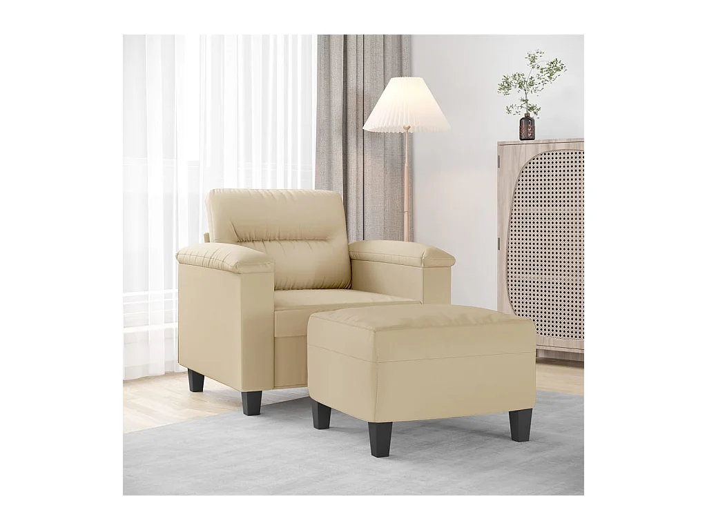 Fauteuil met voetenbank 60 cm microvezelstof crème