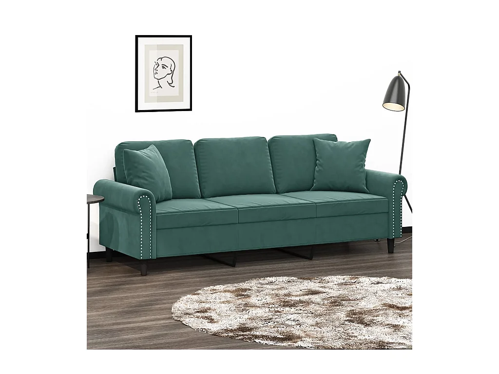 3-Sitzer-Sofa mit Zierkissen Dunkelgrün 180 cm Samt