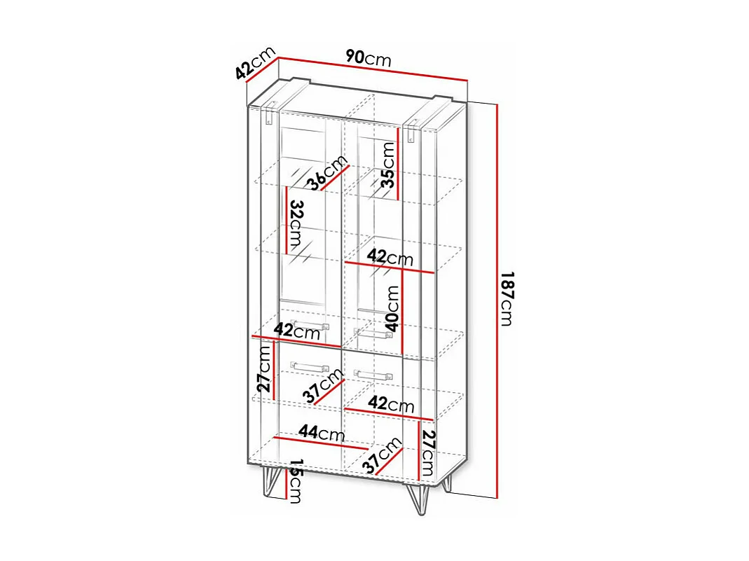 Étagère Domdele 102, Avec des portes|Fermé, Verre|Stratifié, Le nombre de portes: 4, 90cm