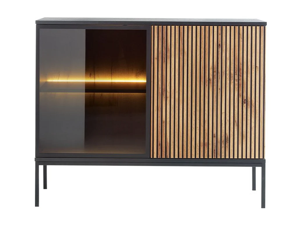 Buffet Soferi 107, Chêne wotan|Noir, 83x104x39cm, Verre|Stratifié