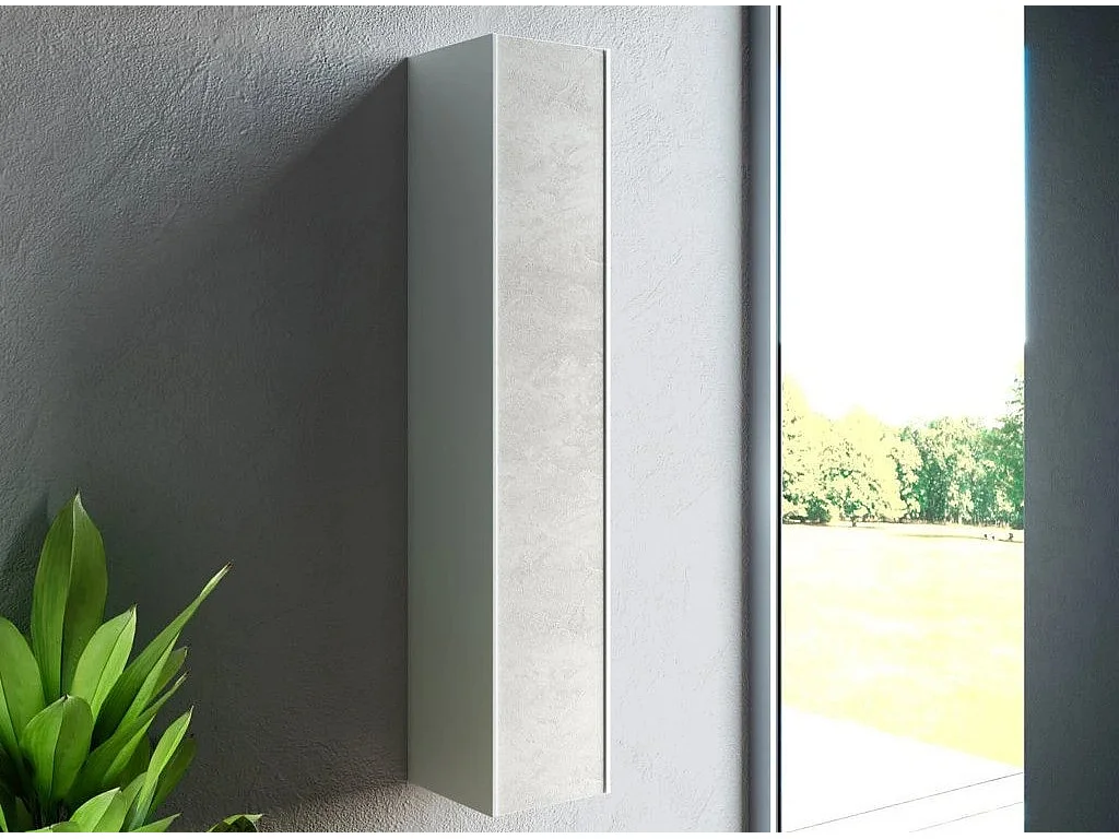 Colonne de salle de bain laqué blanc et effet pierre blanche Lago L 25cm