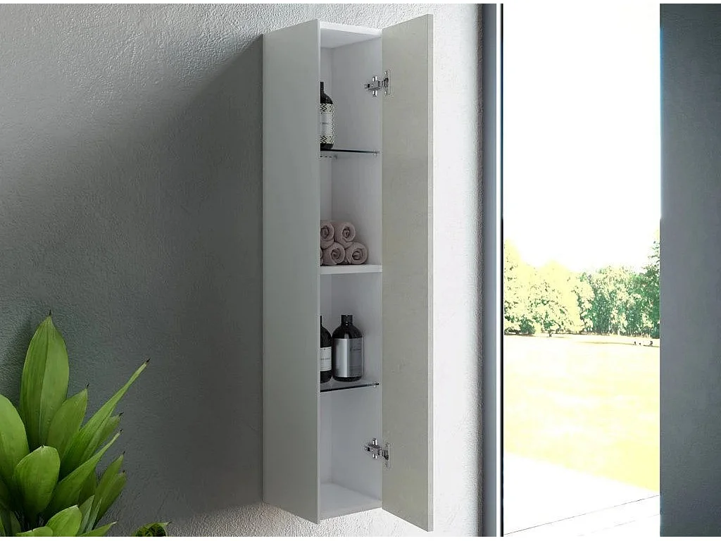 Colonne de salle de bain laqué blanc et effet pierre blanche Lago L 25cm