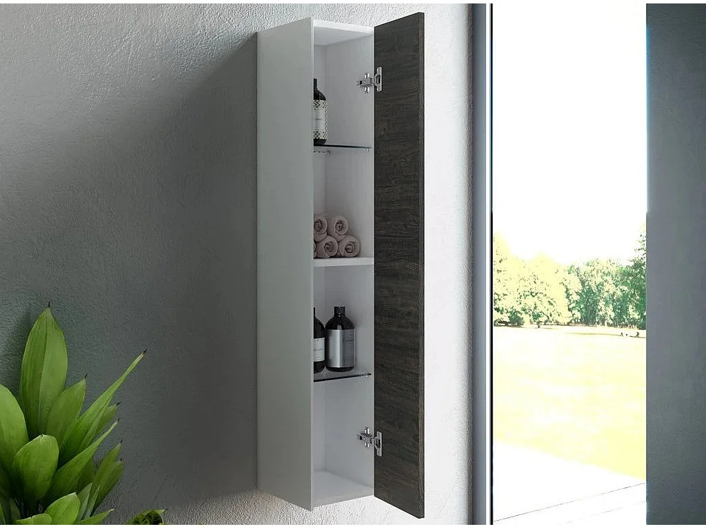 Colonne de salle de bain laqué blanc et marron Lago L 25cm