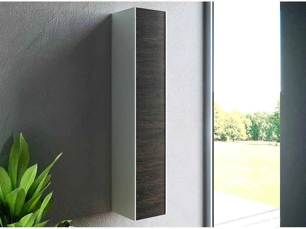 Colonne de salle de bain laqué blanc et marron Lago L 25cm