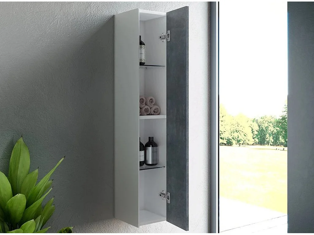 Colonne de salle de bain laqué blanc et bleu effet pierre Lago L 25cm