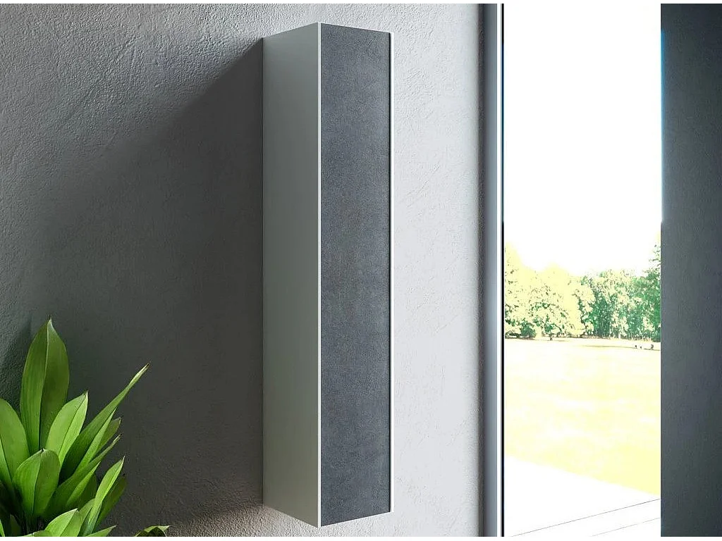 Colonne de salle de bain laqué blanc et bleu effet pierre Lago L 25cm