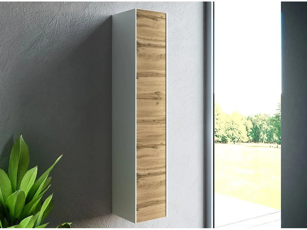 Colonne de salle de bain laqué blanc et chêne clair Lago L 25cm