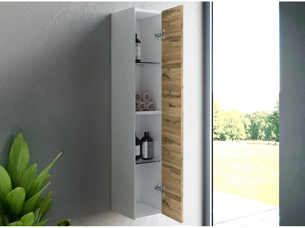 Colonne de salle de bain laqué blanc et chêne clair Lago L 25cm