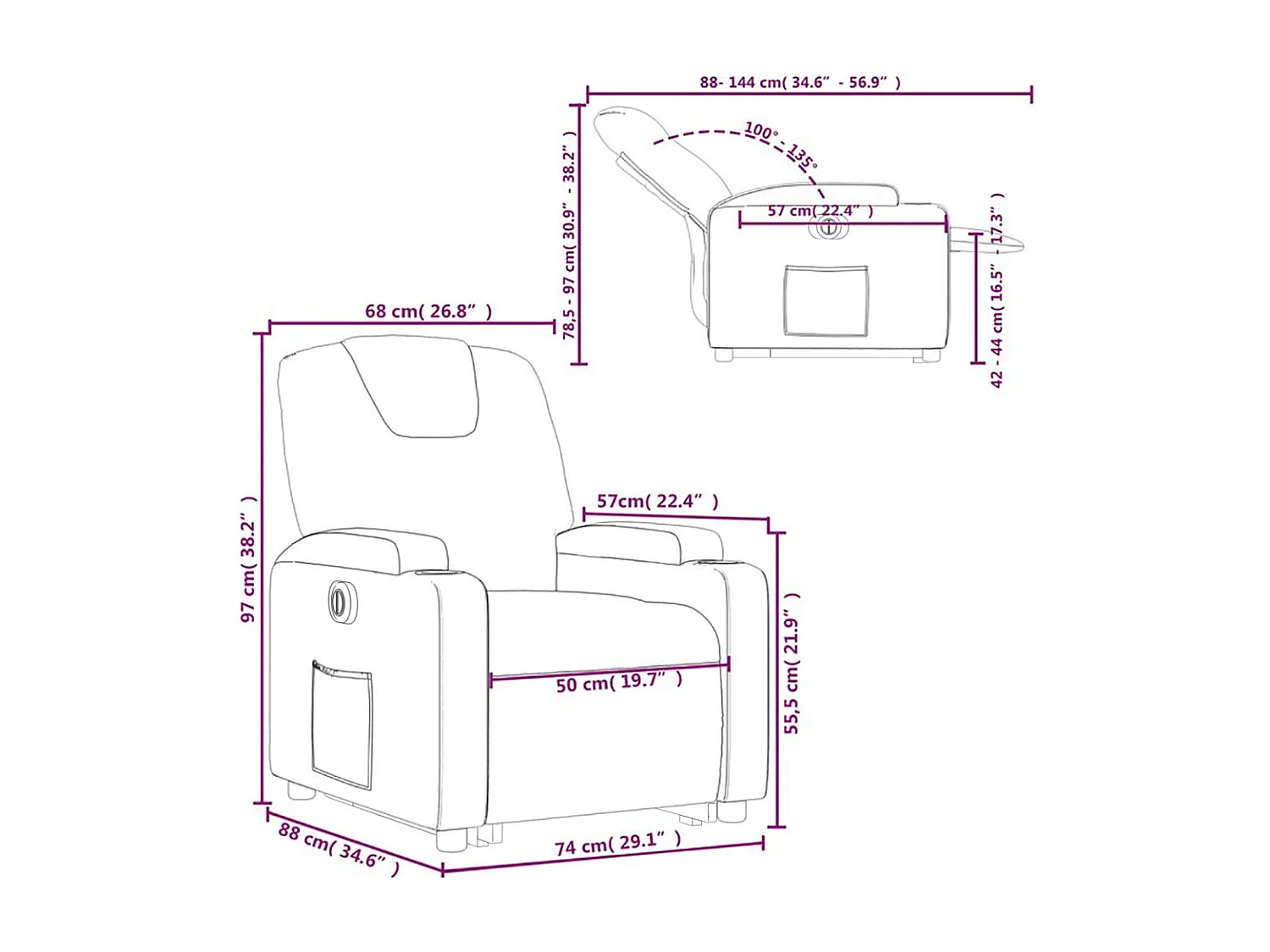 Sta-op-stoel elektrisch verstelbaar stof wijnrood