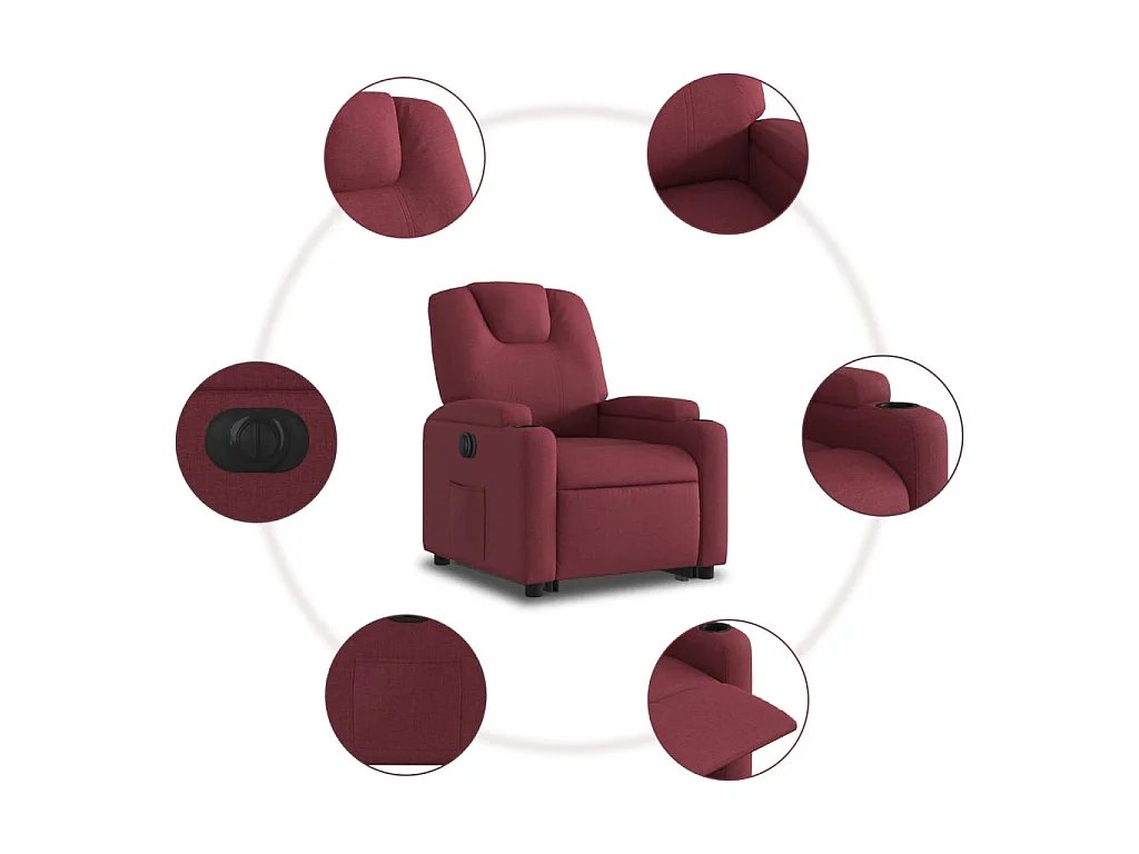 Poltrona reclinável elevatória elétrica tecido vermelho-tinto
