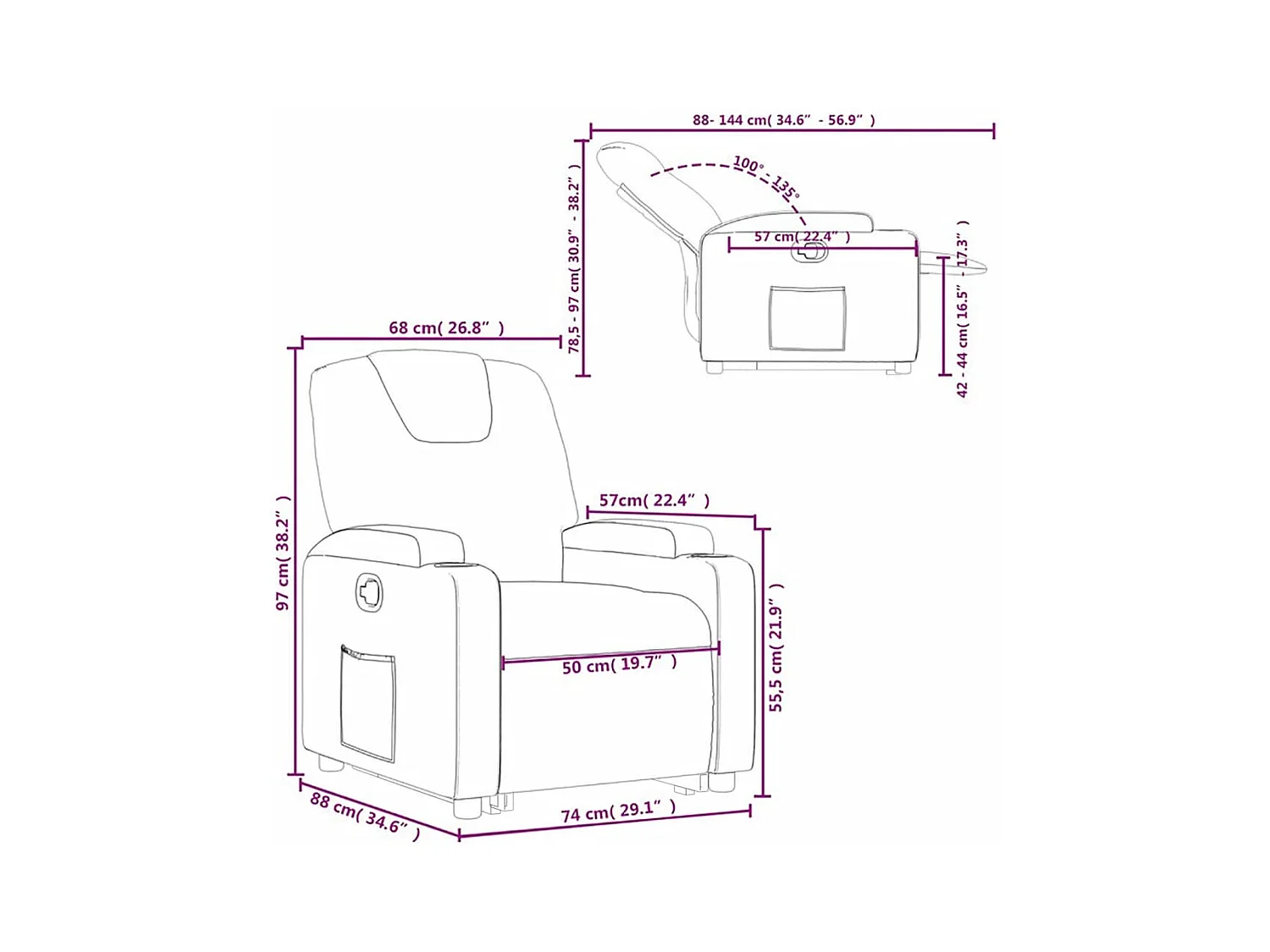 Sta-op-stoel verstelbaar stof wijnrood