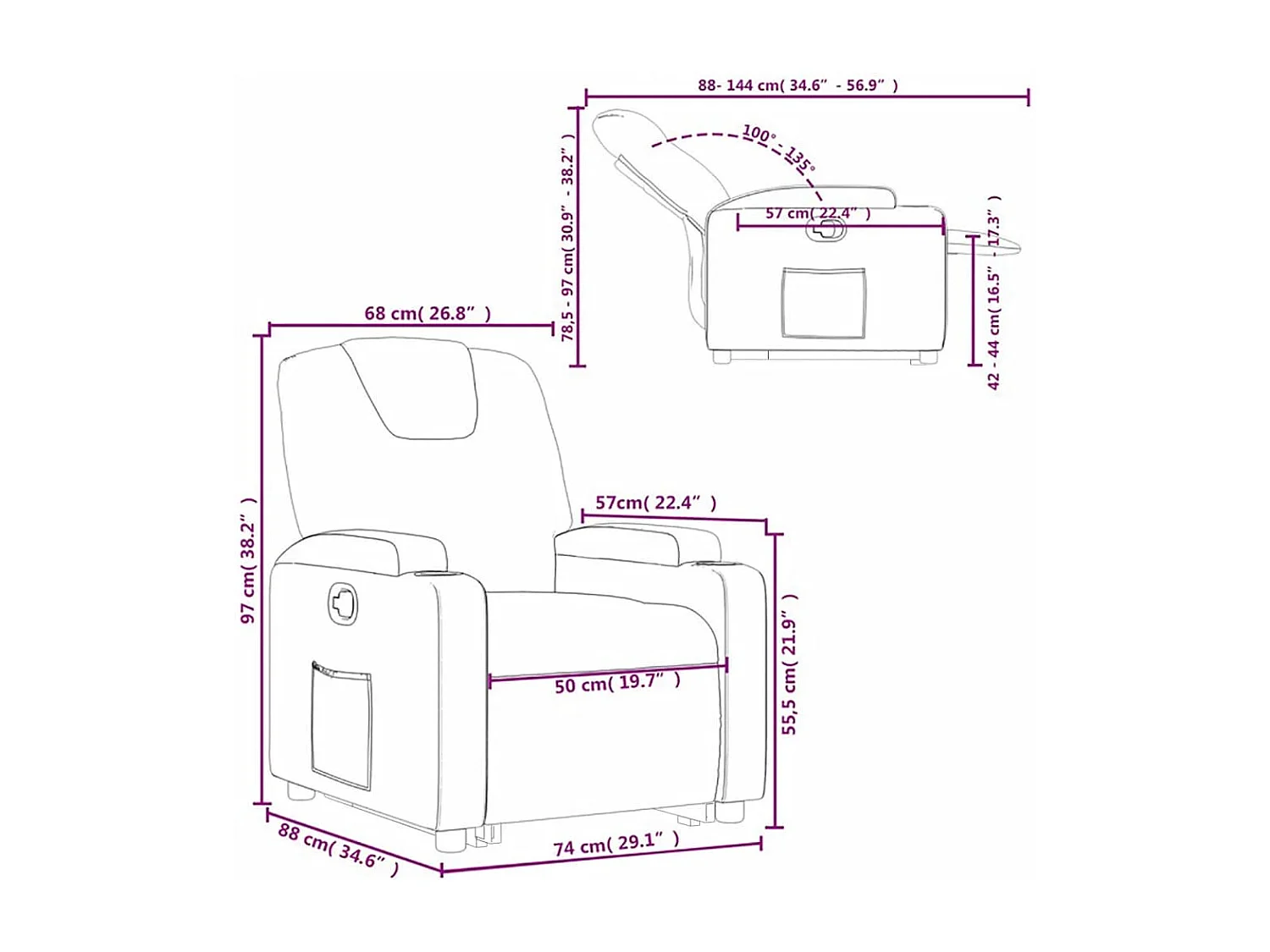 Poltrona Alzapersona Reclinabile Rosso Vino in Tessuto