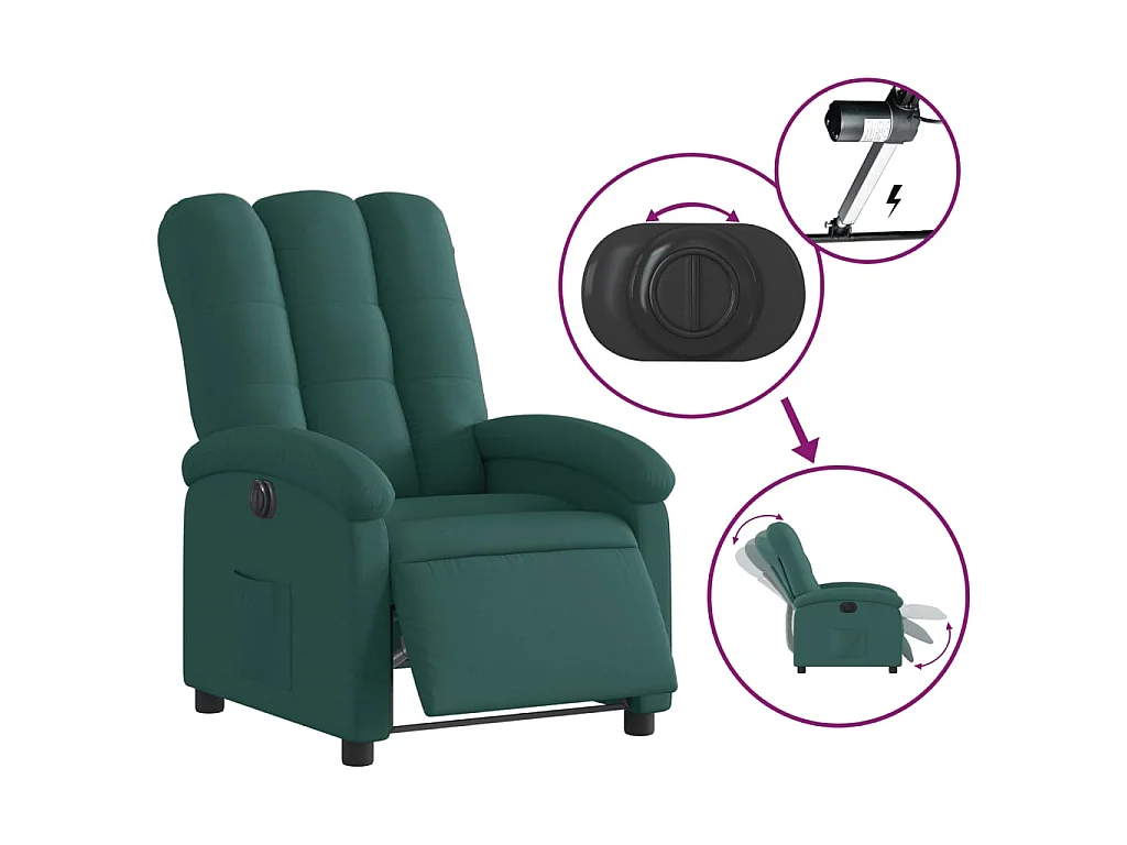 Fauteuil inclinable électrique Vert foncé Tissu